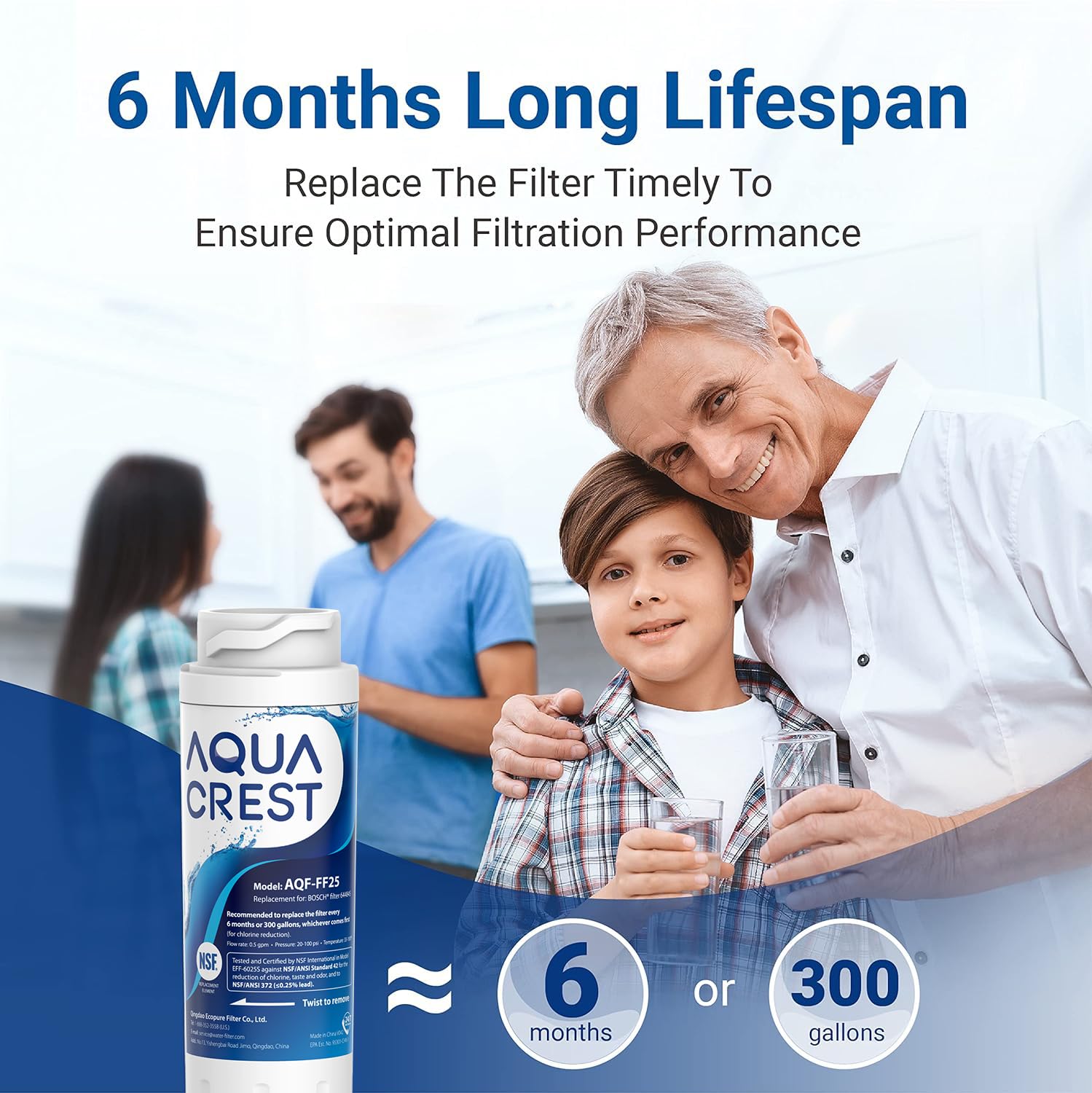AQUA CREST AQF-FF25 Refrigerator Water Filter Replacement for UltraClarity REPLFLTR10, Bosch Ultra Clarity 644845, 9000 077104, 3 Filters