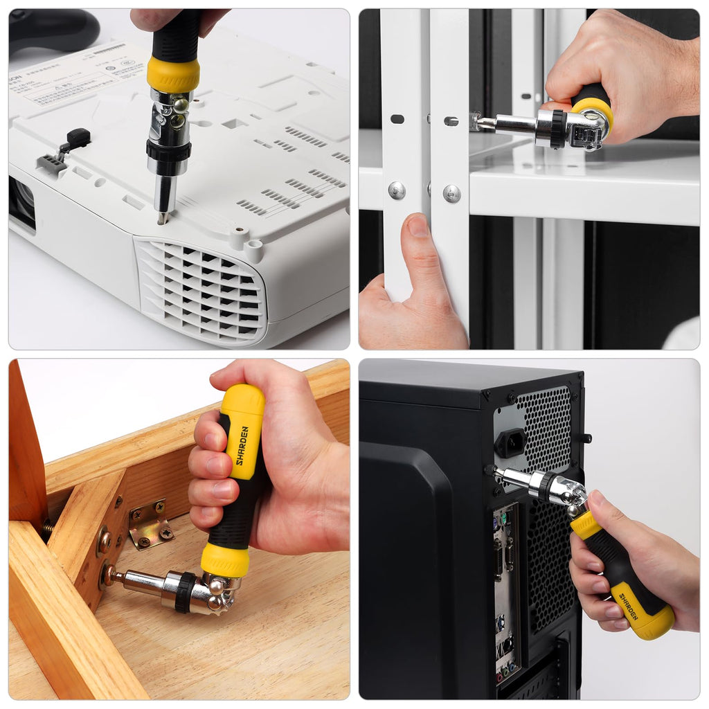 SHARDEN Ratcheting Multi Bit Screwdriver - 13-in-1 Tool Set, Flat Head/Square/Torx/Hex/Phillips, 180 Degree Pivoting Adjustable Angle Magnetic Screwdriver
