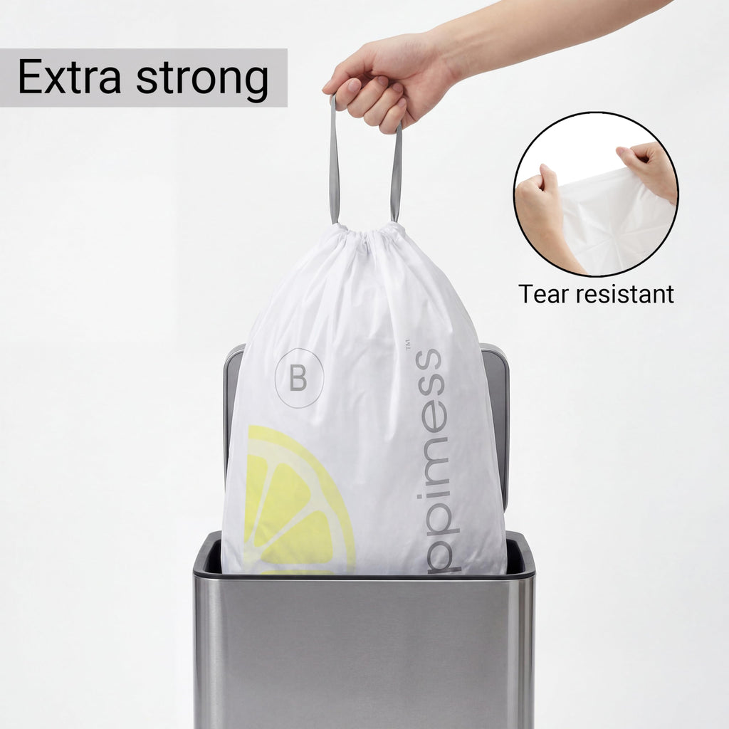 happimess HPM3100B-WHITE 5.3-Gallon Lemon Scented Drawstring Trash Can Liner, White (60-Count, 3-Packs of 20 Liners)