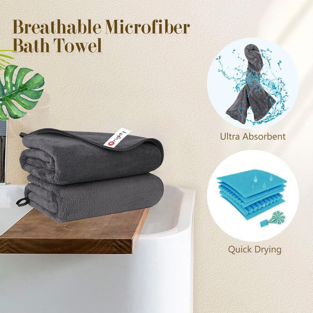 ORIGHTY Bath Towels Set Pack of 2(27’’ x 54’’) - Soft Feel Microfiber Bath Towels for Bathroom, Highly Absorbent Bath Sheet, Quick Drying Shower Towels, Fluffy Towel for Gym, Beach, SPA - Gery