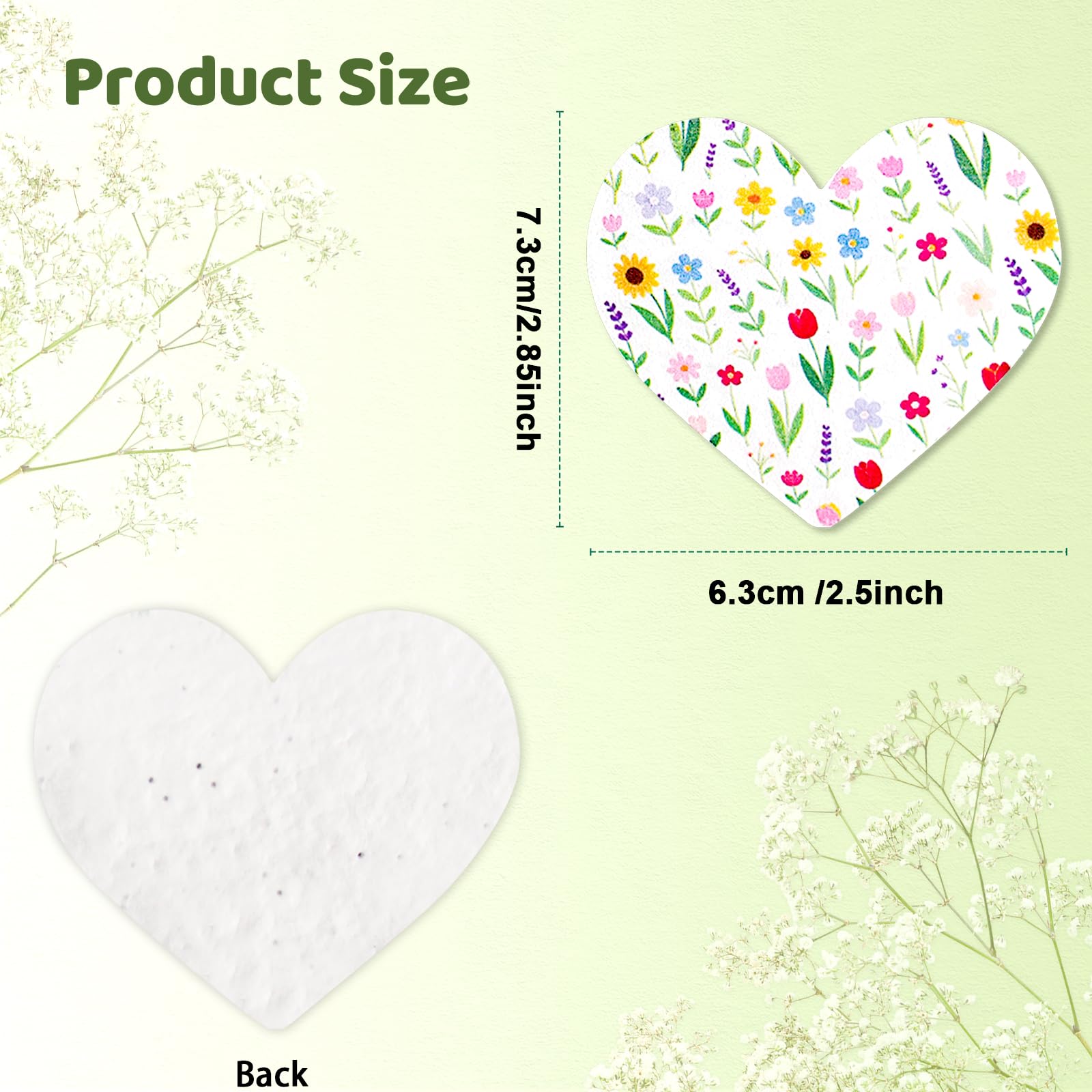 30 Pack Plantable Seed Paper Heart Shape - Greeting Cards Handmade Recycled Growing Seed Paper Embedded with Wildflower Seeds | Party Favors | Wedding Favor | Small Business Thank You Cards