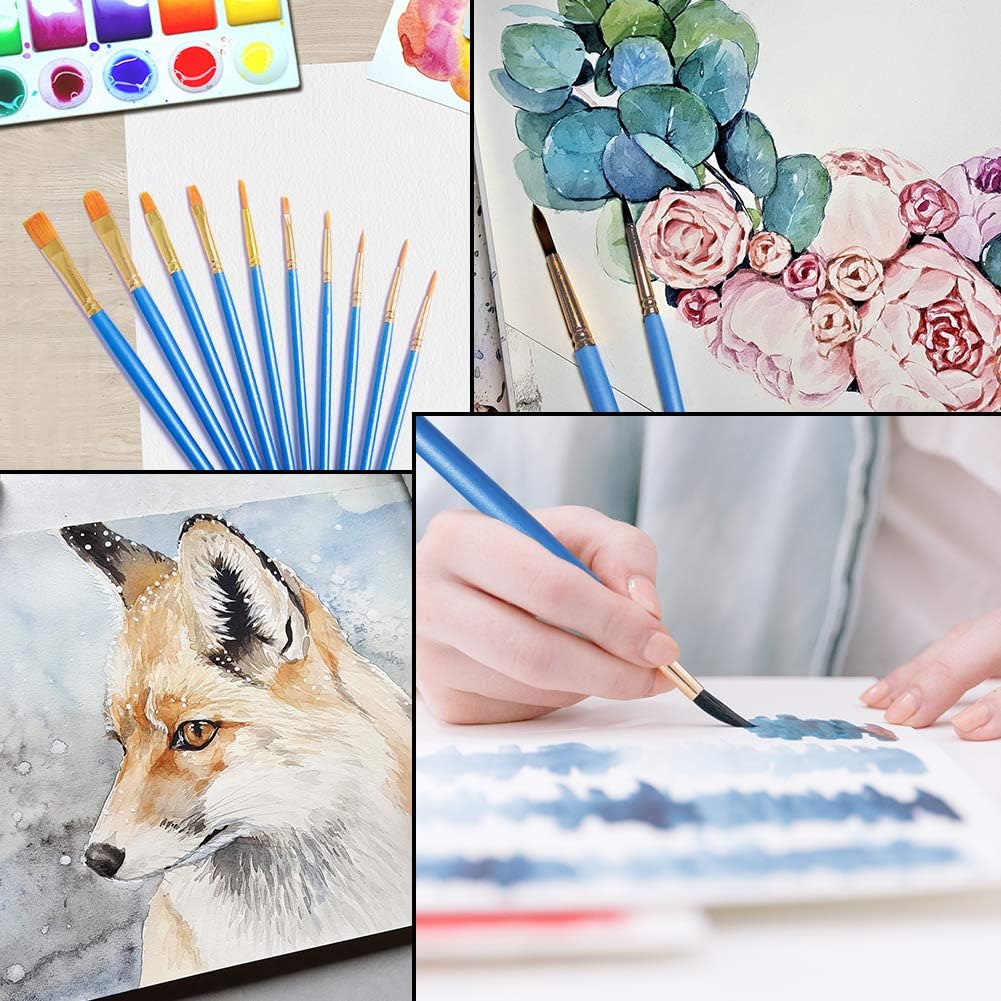 Acrylic Paint Brush Set,9 Packs / 90 pcs Nylon Hair Brushes for All Purpose Oil Watercolor Painting，Miniature Detail Painting Artist Professional Painting Kits