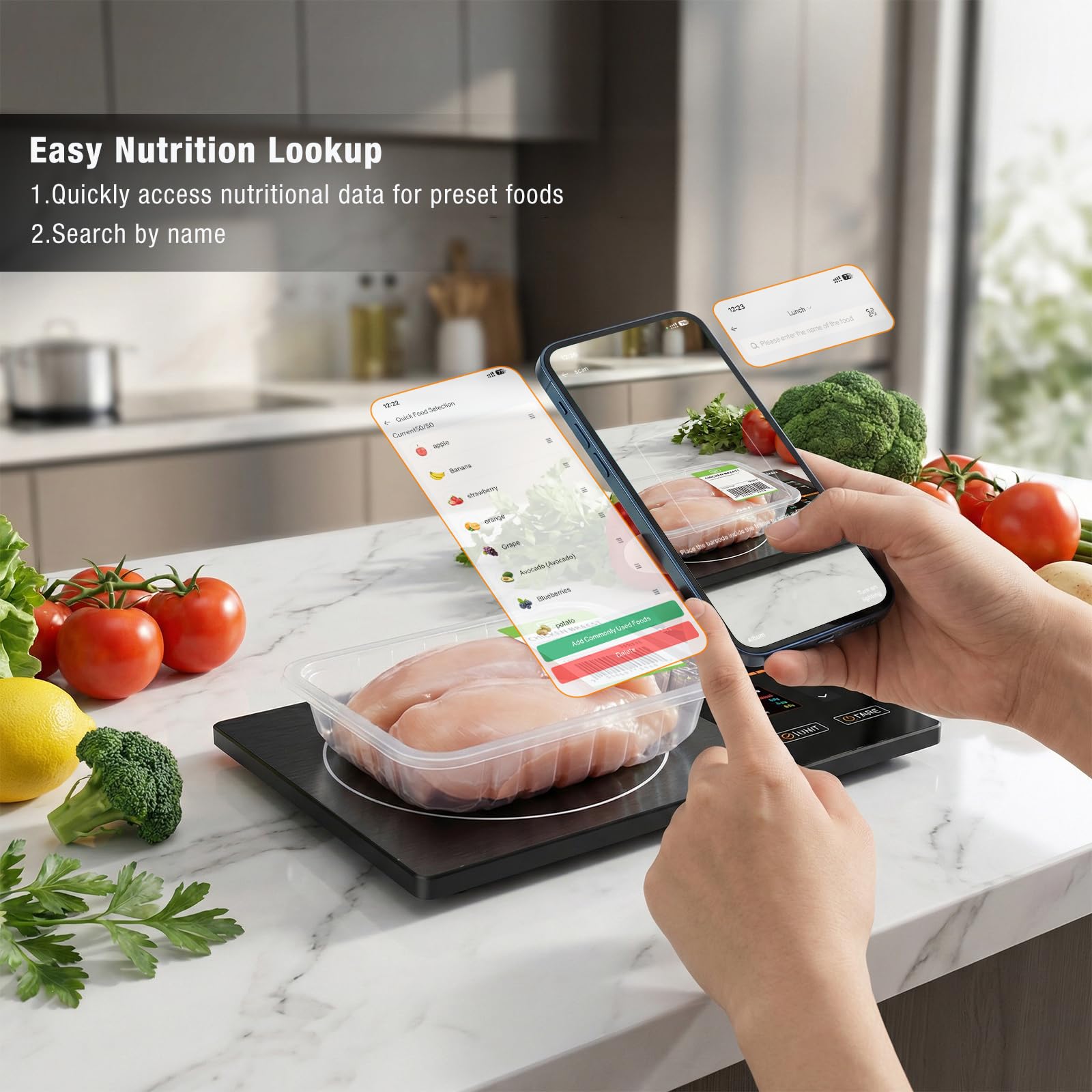 Smart Food Scale with Nutritional Calculator, [TFT Colorful Display] 5kg Nutrition Scale with App, 25 Nutrients Tracking, Calorie, Macro, Keto, Weight Loss, Tare, 5 Units for Meal Prep & Baking