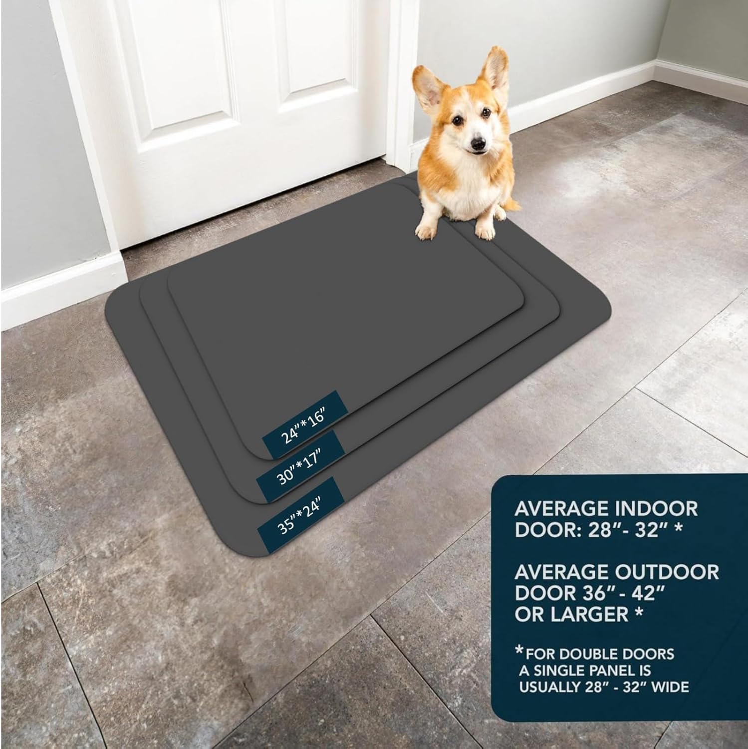 LYGLIGH Ultra Thin Door Mat Indoor Entrance, 1/10 in Thin Door Mats for Inside Entry, Non-Slip Rubber Backing Washable Doormat, Fade Resistant, Absorbent, Low Profile Dirt Trapper, 43X77CM,Grey