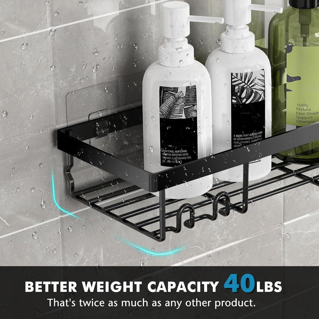 Moforoco Shower Caddy Shelf Organizer Rack, Self Adhesive Black Bathroom Shelves Basket, Home Farmhouse Wall Shower Inside Organization and Storage Decor Rv Accessories, First Apartment Essentials