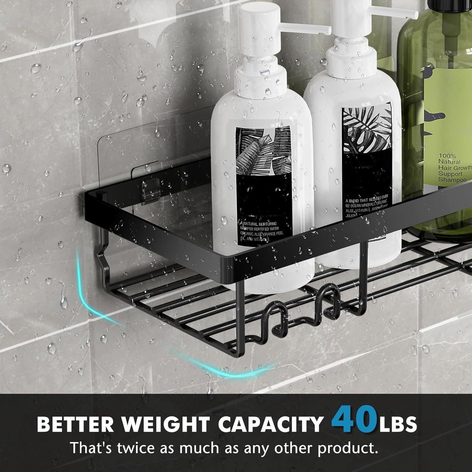 Moforoco Shower Caddy Shelf Organizer Rack, Self Adhesive Black Bathroom Shelves Basket, Home Farmhouse Wall Shower Inside Organization and Storage Decor Rv Accessories, First Apartment Essentials