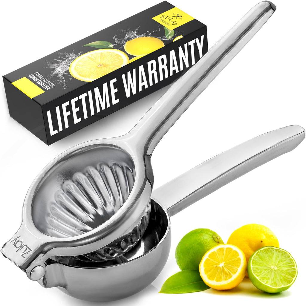 Zulay Large Lemon Squeezer Stainless Steel - Easy Squeeze Manual Heavy Duty Lemon Juicer Hand Press - Ergonomic Citrus Squeezer & Fruit Juicer for Small Oranges, Lemons, & Limes - Stainless Steel