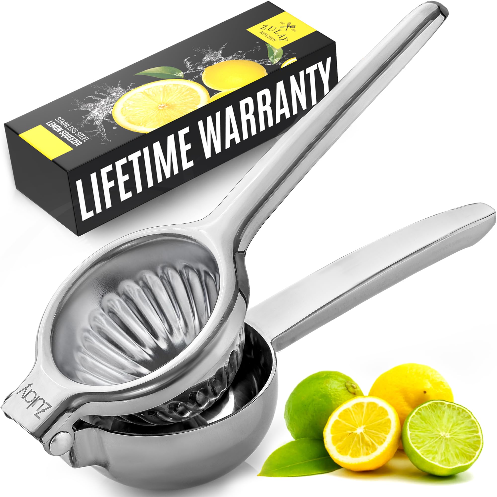 Zulay Large Lemon Squeezer Stainless Steel - Easy Squeeze Manual Heavy Duty Lemon Juicer Hand Press - Ergonomic Citrus Squeezer & Fruit Juicer for Small Oranges, Lemons, & Limes - Stainless Steel