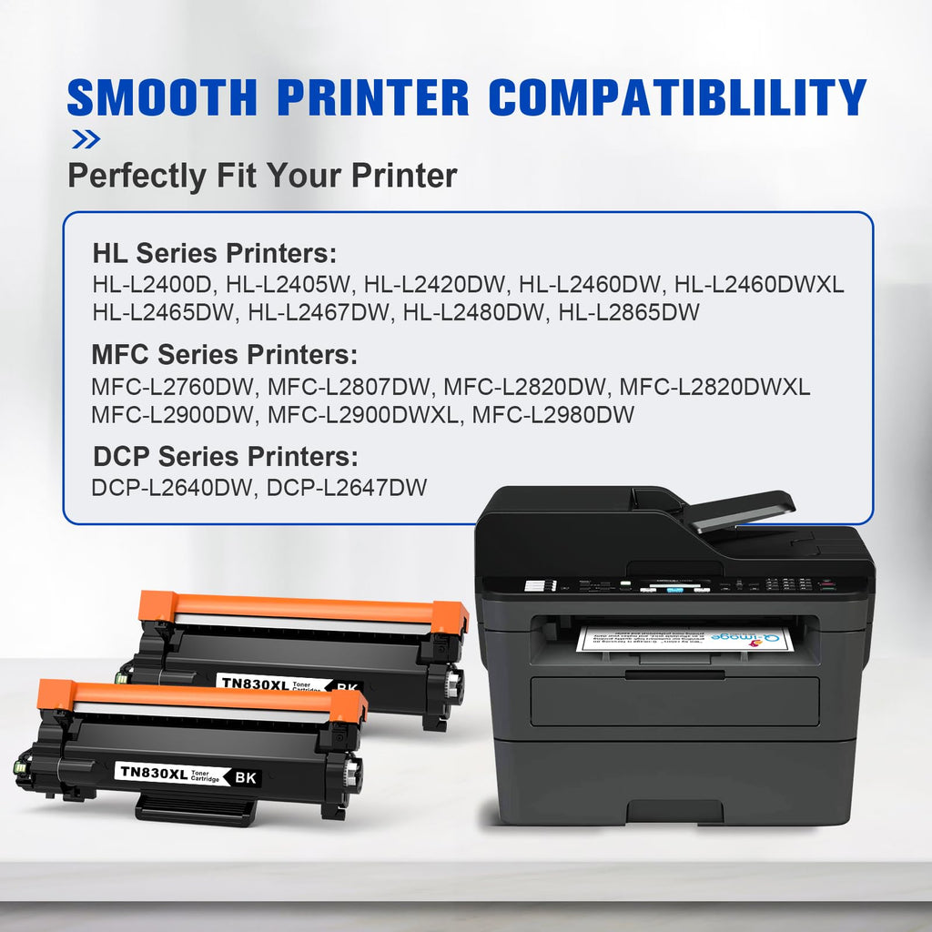 TN830XL TN830 Compatible High Yield Toner Cartridge Replacement for TN830 XL TN-830XL Toner Cartridge Work with DCP-L2640DW HL-L2400D HL-L2405W HL-L2480DW HL-L2460DW MFC-L2820DW Printers