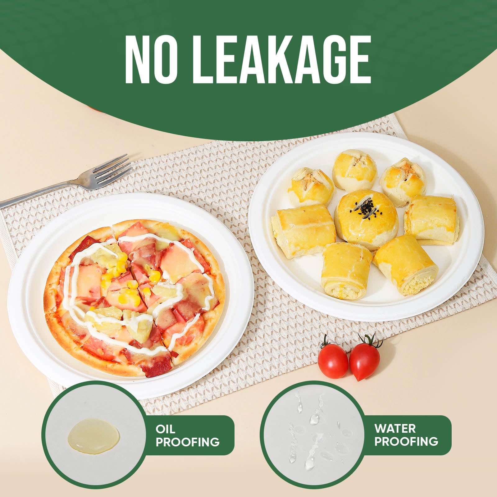 TaidMiao 9 Inch Paper Plates 100 Pack - 100% Compostable Dinnerware | Leak & Grease Resistant Disposable Plates for Parties, Microwavable, Bulk Eco-Friendly - White