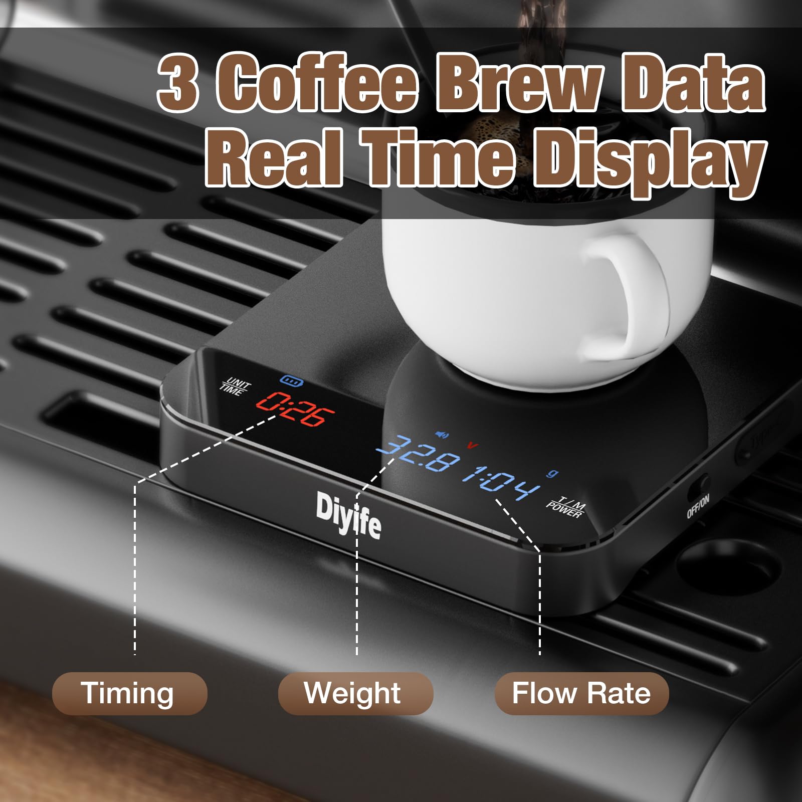 Rechargeable Mini Coffee Scale with Timer, 2kg/0.1g Diyife Espresso Scale with Brewing Assist Modes, Tare, Buzzer Function, High Precision Portable Digital Scale for Espresso and Pour-Over Coffee