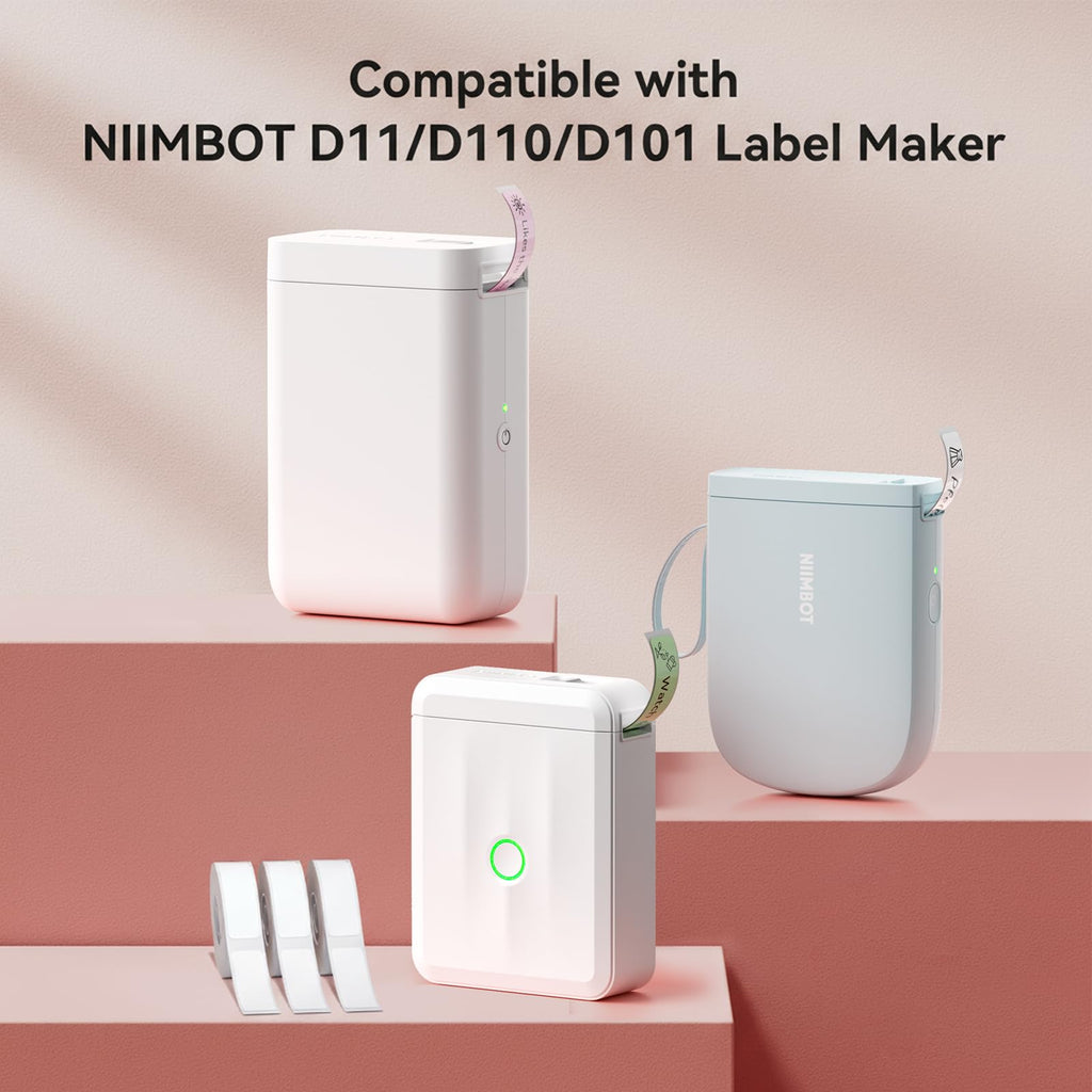 NIIMBOT Label Maker Tape for D11/D110/D101 Label Maker, 12 x 40 mm (0.47'' x 1.57''), 3Rolls for Home Office Labeling Tape Replacement, White