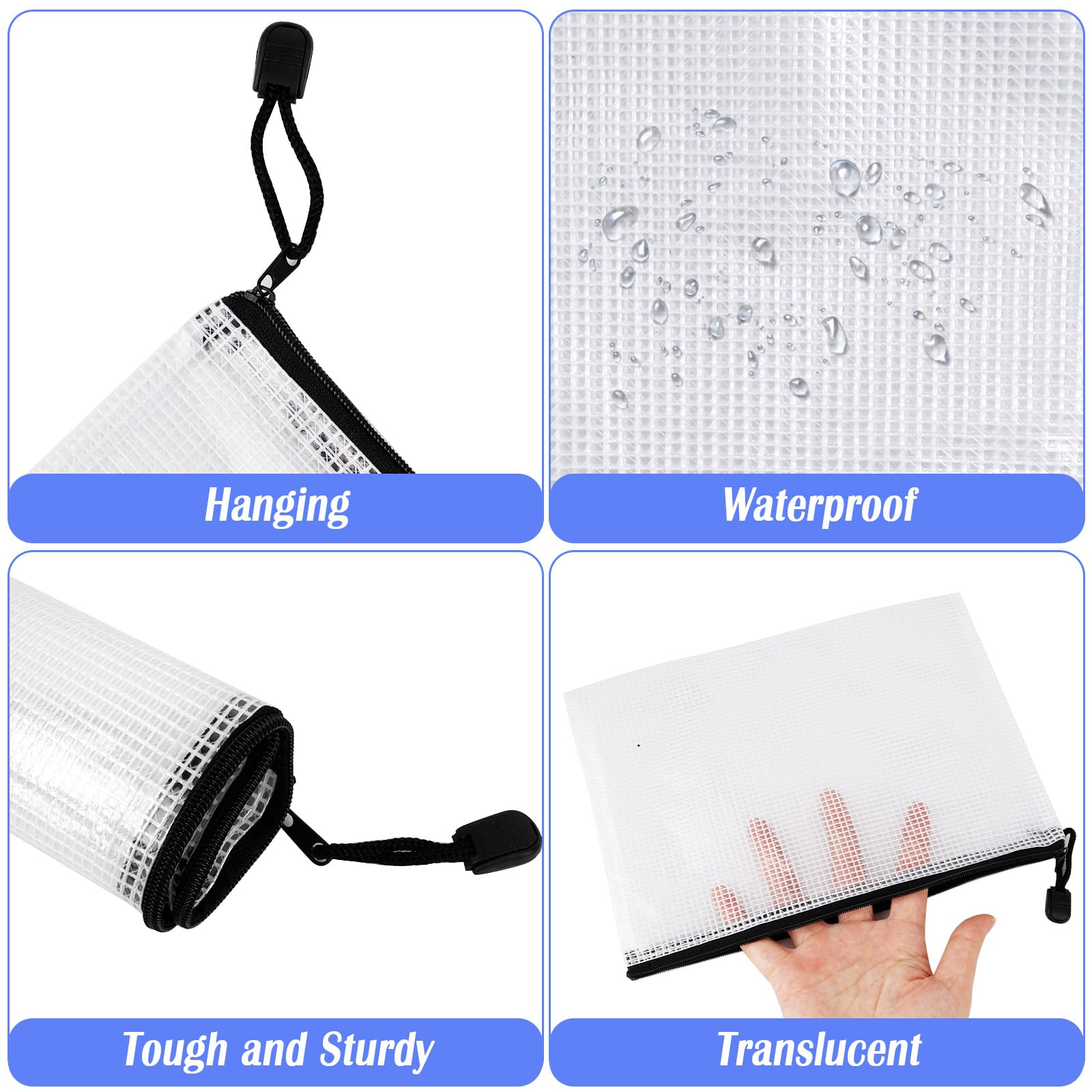 22 Pcs A5 Zipper File Bags, Mesh Zipper Pouch Document Bag Waterproof Mesh Pencil Pouch Plastic Zipper Pen File for Home School Office (Black)