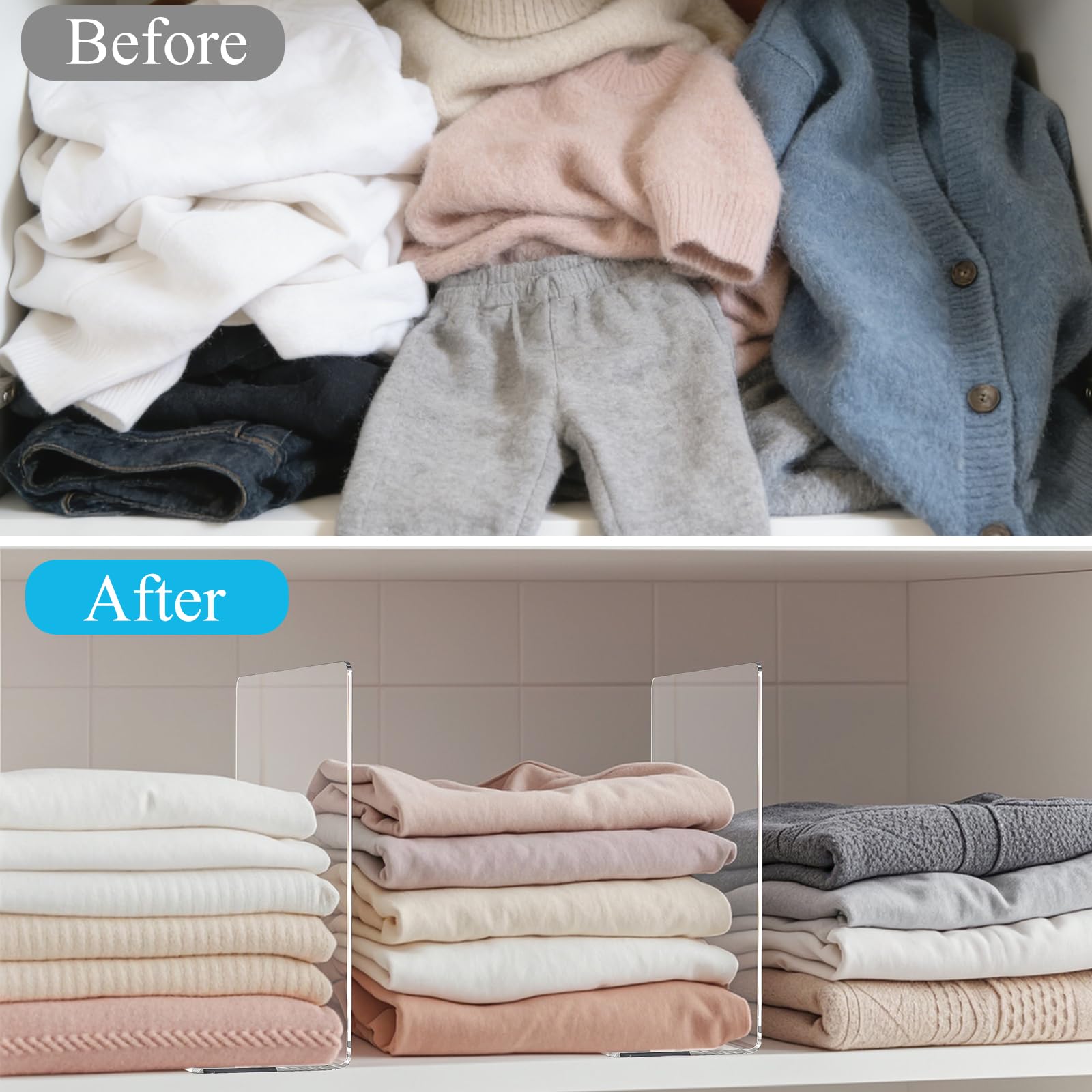 Shelf Dividers for Closet Organization: Acrylic Closet Shelf Dividers for Clothes Sweater Purse - Clear Closet Organizers and Storage Separators for Shelves, 6Pack