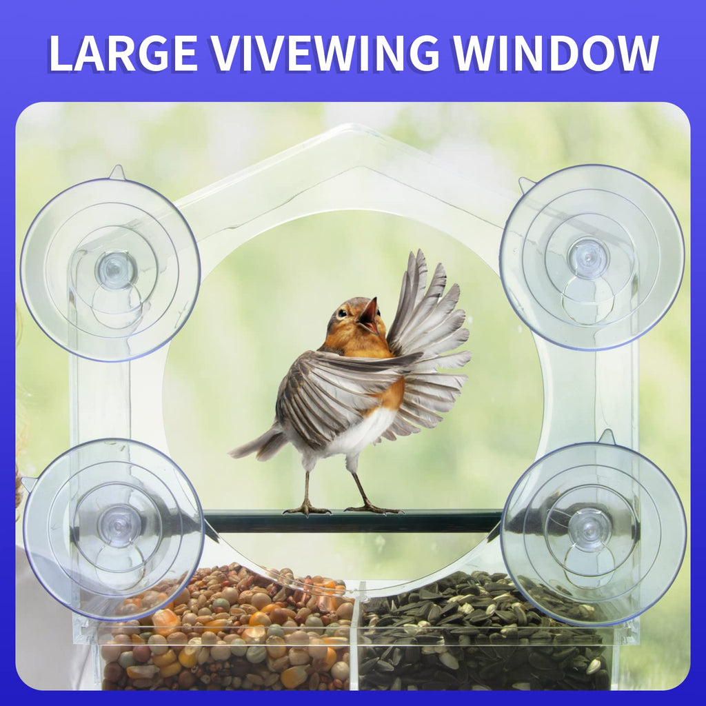 AIKS Window Bird Feeder with 4 Extra Strong Suction Cups, Large Outdoor Bird House for Cardinals Bluebird Chickadees etc.