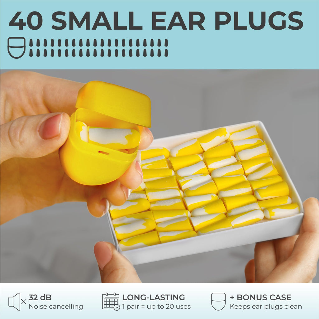 PQ Small Ear Plugs for Sleeping - 40 Soft Earplugs for Small Ear Canals, Ear Plugs for Sleeping Noise Cancelling Level 32 dB, Earplugs Sound Blocking Sleeping, Earplugs Sleep for Women and Men