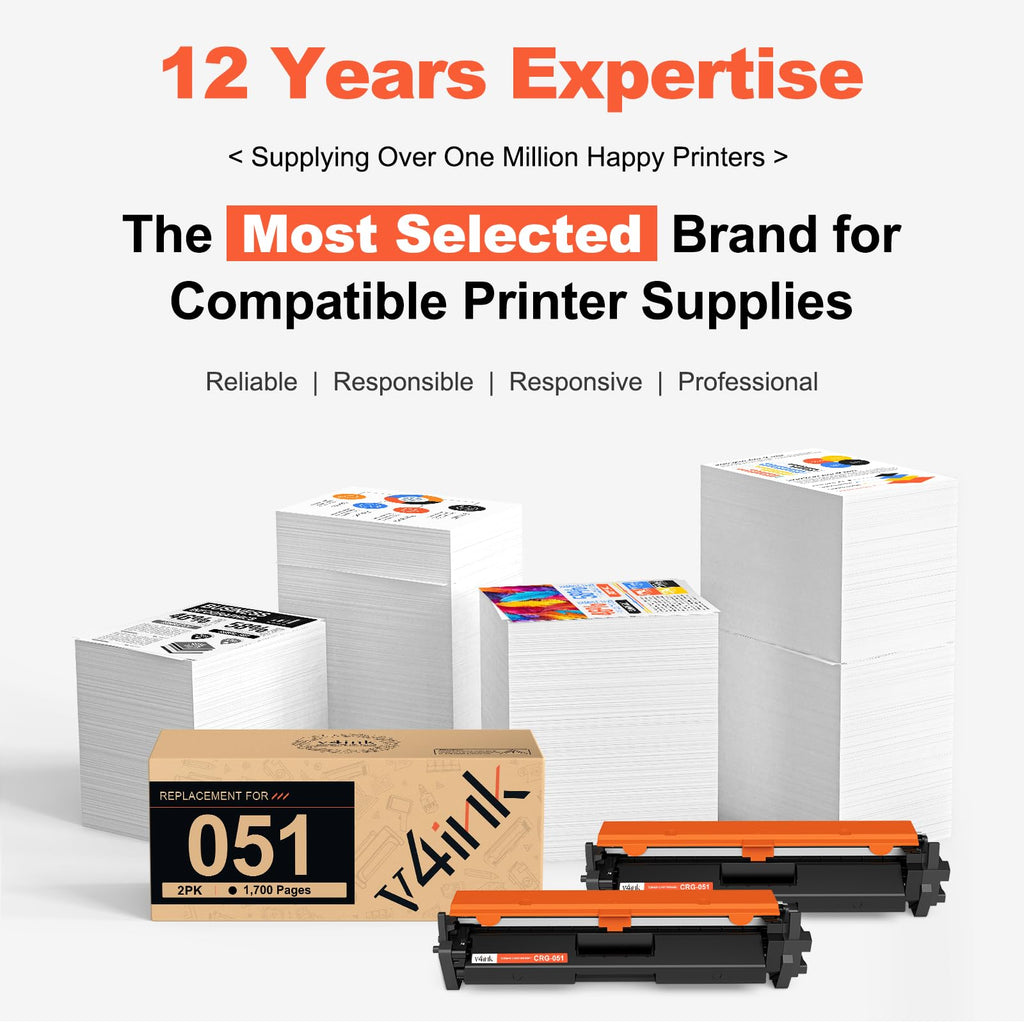 V4INK Compatible Toner Cartridge Replacement for Canon 051 (2168C001) CRG-051 Cartridge 051 for Used with Canon ImageCLASS MF267dw LBP162dw MF264dw LBP161dn LBP160 MF260 Printer 2 Packs Black