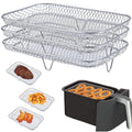 Three Stackable Dehydrator Racks Air Fryer Rack for Ninja Dual Fryer, Air Fryer Accessories 304 Stainless Steel Air Fryer Basket Tray for Oven and Press Cooker Compatible (Rectangle)
