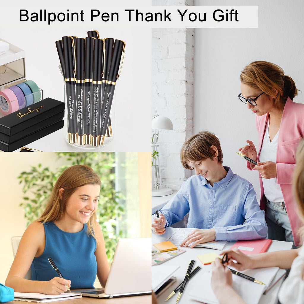 10 Sets Inspirational Thank You Gifts Employee Appreciation Ballpoint Pens with Gift Boxes Motivational Quote Pen Bulk Gifts for Teacher Staff Coworkers Student School Graduation(Black)