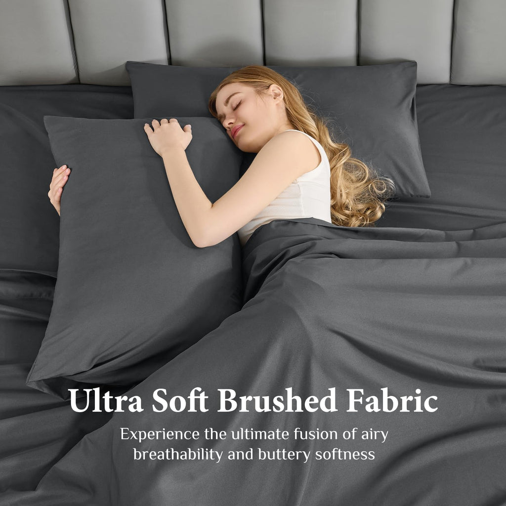 JOLLYVOGUE Queen Size Bed Sheet Set - 4 Piece Bed Sheets Set with Deep Pocket - Soft Breathable & Cooling - Resists Shrinkage & Fading Draps Queen - Easy Care (Dark Grey)