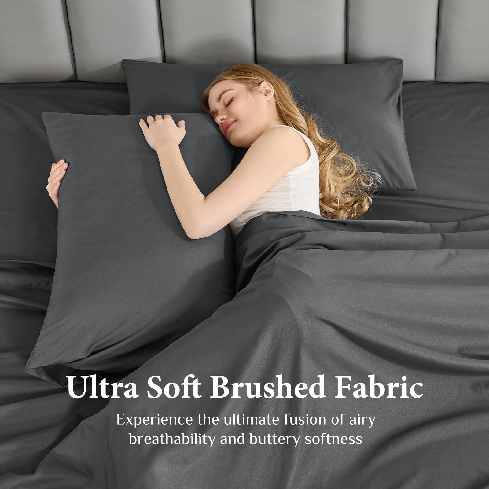 JOLLYVOGUE Queen Size Bed Sheet Set - 4 Piece Bed Sheets Set with Deep Pocket - Soft Breathable & Cooling - Resists Shrinkage & Fading Draps Queen - Easy Care (Dark Grey)