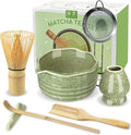 Matcha Set Matcha Tea Set 7 Pcs - Bamboo Matcha Whisk, Matcha Bowl with Spout, Matcha Whisk Holder, Sieve, Spoon and Holder, Japanese Matcha Accessories for Matcha Lover - Classic Green