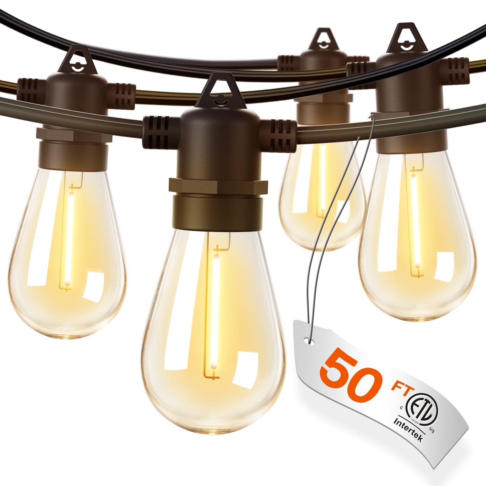 addlon 50FT LED Outdoor String Lights Waterproof Patio Lights with 16+1 Edison Shatterproof Bulbs, Commercial Grade Weatherproof Strand, ETL Listed Decorative for Garden or Patio