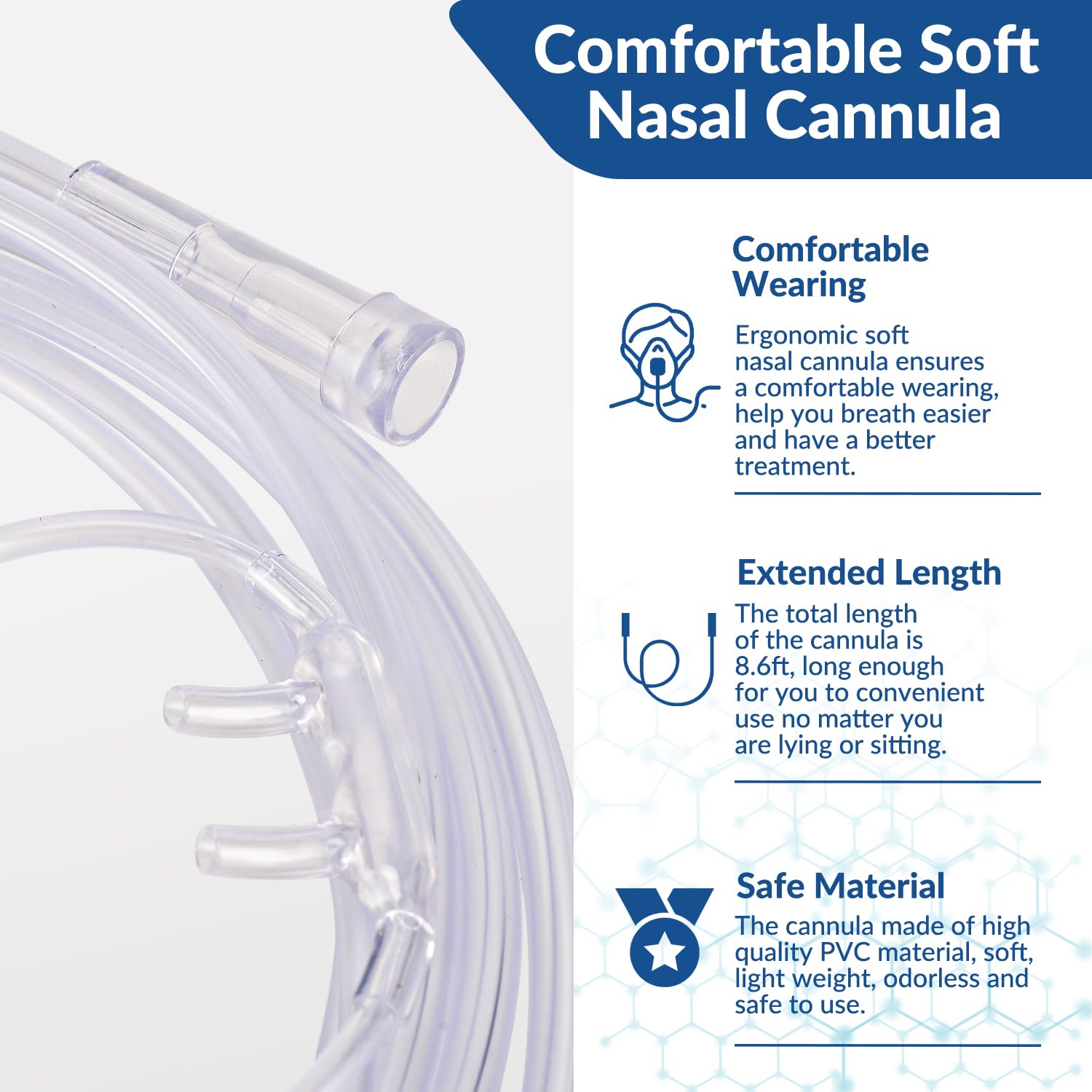 Nasal Oxygen Cannulas(5 Packs), High Flow Cannula with Soft Curved Nose Piece, Lightweight Cannula with 7Ft(2.1M) Kink Resistant Long Tubing for Adults