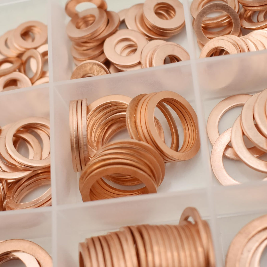 BDS-HOME 300pcs Copper Flat Washers Sealing Washer Assortment Kit 12size Metal Metric Crush Washers M5 M6 M8 M10 M12 M14 M16 M20