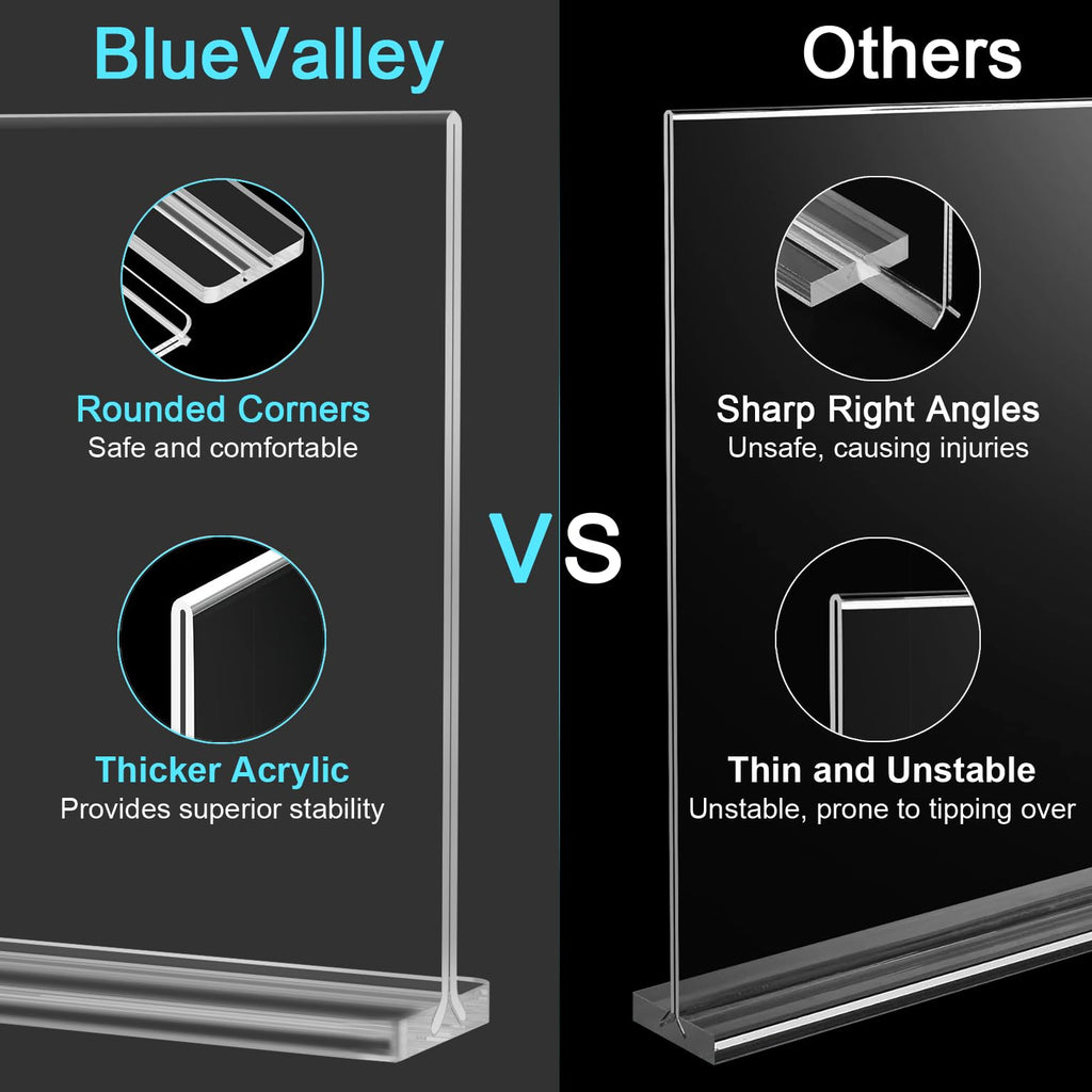 BlueValley 2 Pack Acrylic Sign Holder 8 1/2 x 11 Inch, Clear Plastic Flyer Document Menu Display holder for Table Desk Display, Double Sided Certificate Paper Frame Horizontal Display Stand for Office Store Use