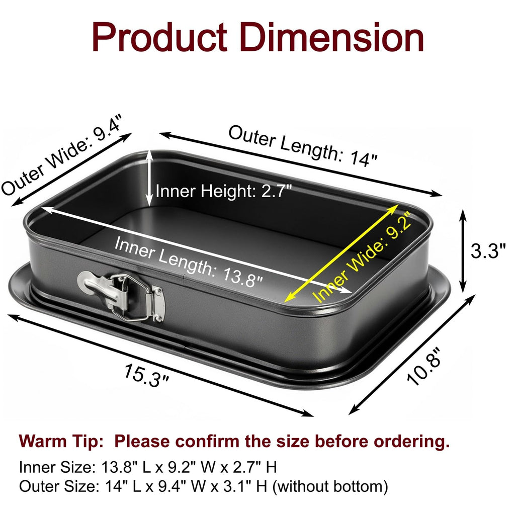 SOUJOY Springform Cake Pan, Non-Stick Cheesecake Pan, 14 x 9 Inch Large Rectangle Cake Pan with Removable Bottom, Ice Cream Cake Bakeware, Black