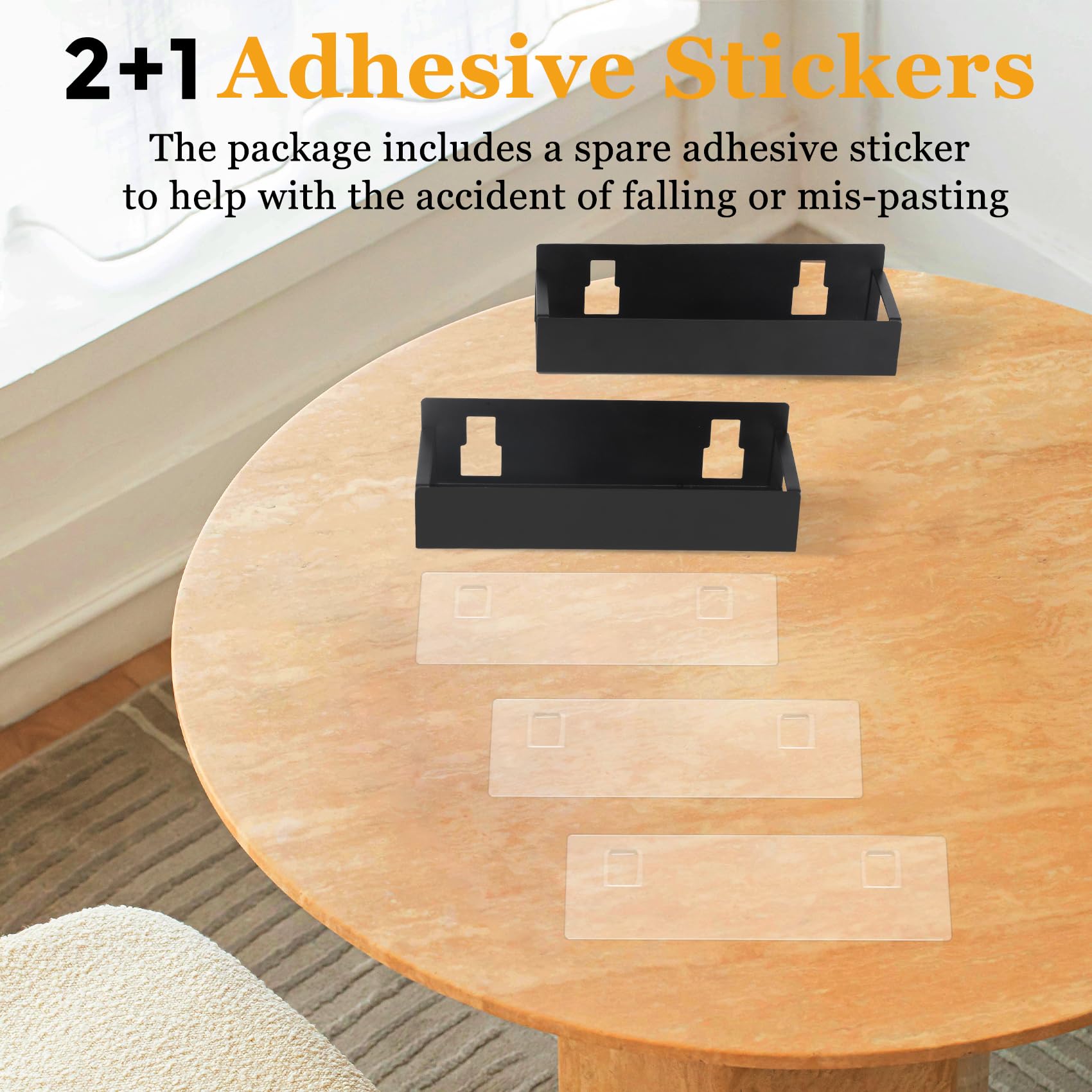 SYLLENHOD Kitchen Spice Rack for Wall: 2 Packs Black Adhesive Spice Racks Wall Mount - 11.8" Large Hanging Storage Organizer Cabinet Without Drilling for Smooth Wall - Work Room Bathroom Shelves