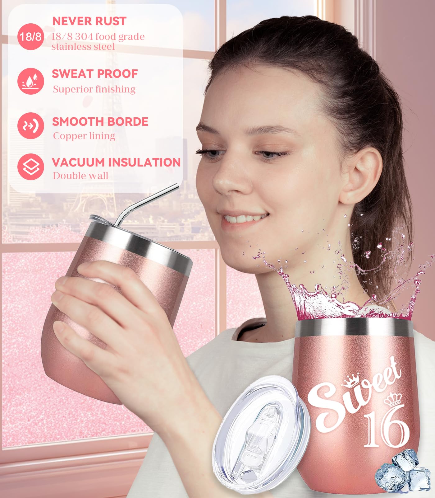 Awfrky Sweet 16 Gifts for Girls, Best 16th Birthday Gift Set, 7 Items, Including Insulated Tumbler, Bracelet, Socks, Candles, Hair Tie & Card