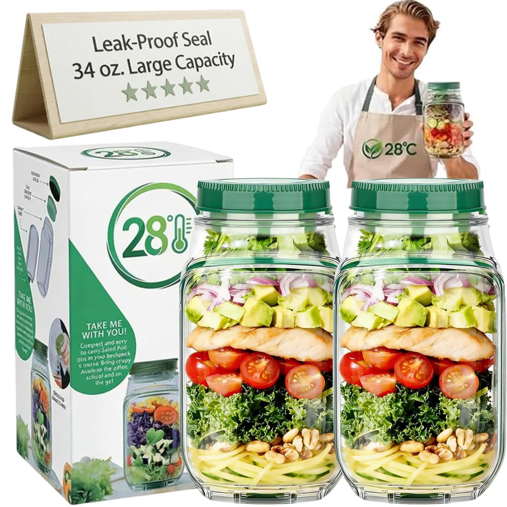 The Salade Pot Jar with Dressing Bowl,On the Go Container for Lunch,Leakproof Mason Jar Side Opening,Salade Bottle with Lids,Salade Cup,Portable Keep Fresh Breakfast Storage Box
