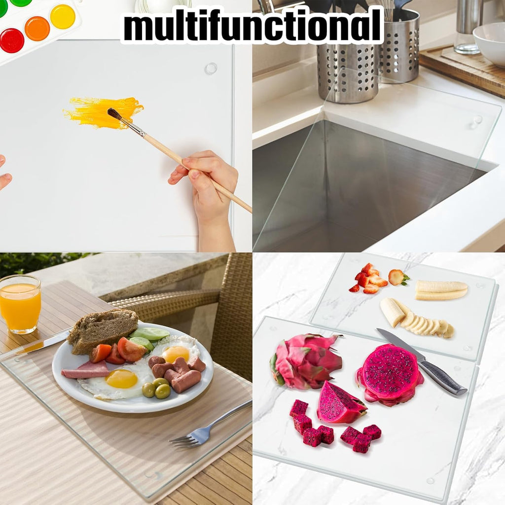 JAMBALAY Tempered Glass Cutting Board for Kitchen, 40CMx30CM Clear Glass Cutting Board with Rubber Non-Slip Feet, Heat and Scratch Resistant, Shatterproof, Dishwasher Safe,Transparent