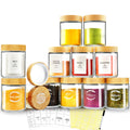 AISIPRIN 12-Piece 8oz Glass Jars with Bamboo Lids, Multi-Purpose Spice & Canning Jars, Includes 210 Labels and Marker