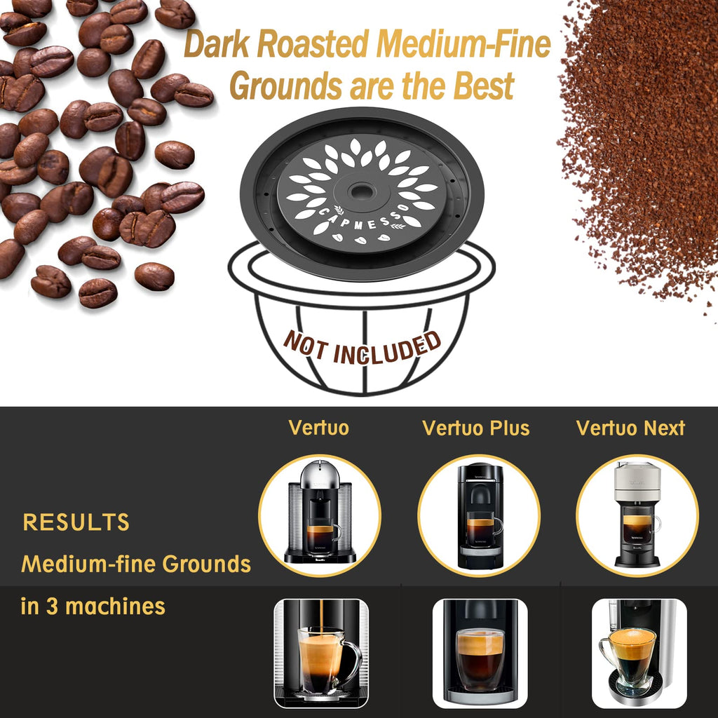 CAPMESSO Reusable Coffee Capsule Lids for Reusable Nespresso Pods Vertuo, Food Grade Silicone Caps for Any Sizes of Refillable Vertuo Pods with Scoop and Brush (5PCS Silicone Caps)