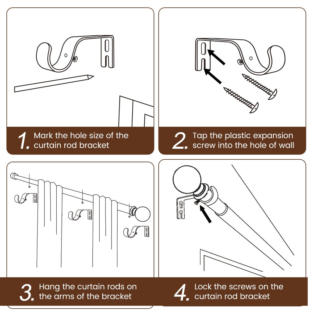2 Pack Curtain rod for Windows 48 to 84 Inch, 5/8 Inch Small Matte Black Outdoor adjustable Curtain Rods with brackets for Bedroom, Bathroom, Living room, Kitchen, Patio, cafe