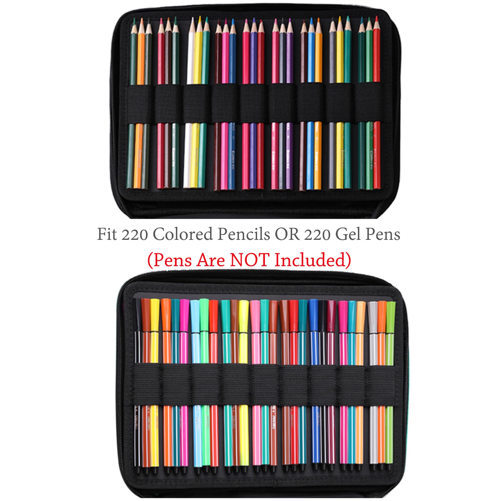BOMKEE Pencil Case for Adults 220 Slots Colored Pencils Gel Pen Organizer Bag with Zipper for Student Artist Handy Glitter Gel Pens, Refills, Waterproof Coloring Holder Pencils Case(Purple)