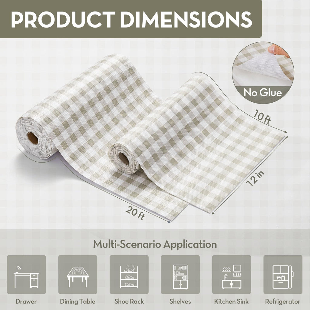 Aohoofull Drawer Shelf Cabinet Liner, Thick Strong Grip Non-Adhesive Protect Kitchen Cabinets Liners for Cupboard Bathroom Under Sink Mat, 12" x10', Green Plaid (Green Plaid, 30W X 300L cm)