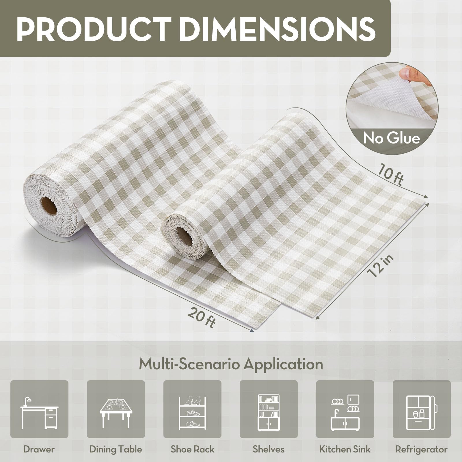 Aohoofull Drawer Shelf Cabinet Liner, Thick Strong Grip Non-Adhesive Protect Kitchen Cabinets Liners for Cupboard Bathroom Under Sink Mat, 12" x10', Green Plaid (Green Plaid, 30W X 300L cm)