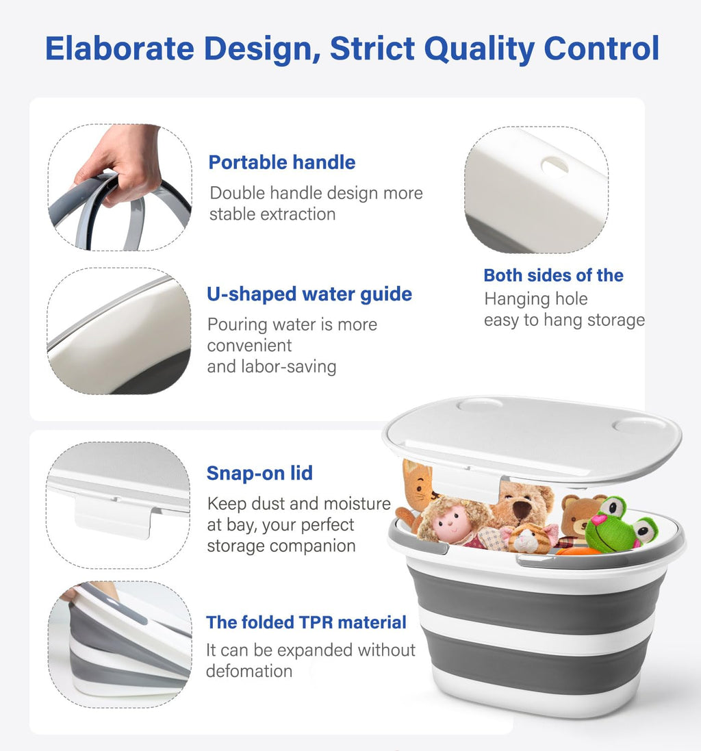 Zonopy Upgraded 16L Collapsible Mop Bucket with Multi-Functional Lid, 4-in-1 Foldable Silicone Tub with Table Surface, Floor Stand, Space Saving 4.2 Gallon Storage Solution for Home & Outdoor