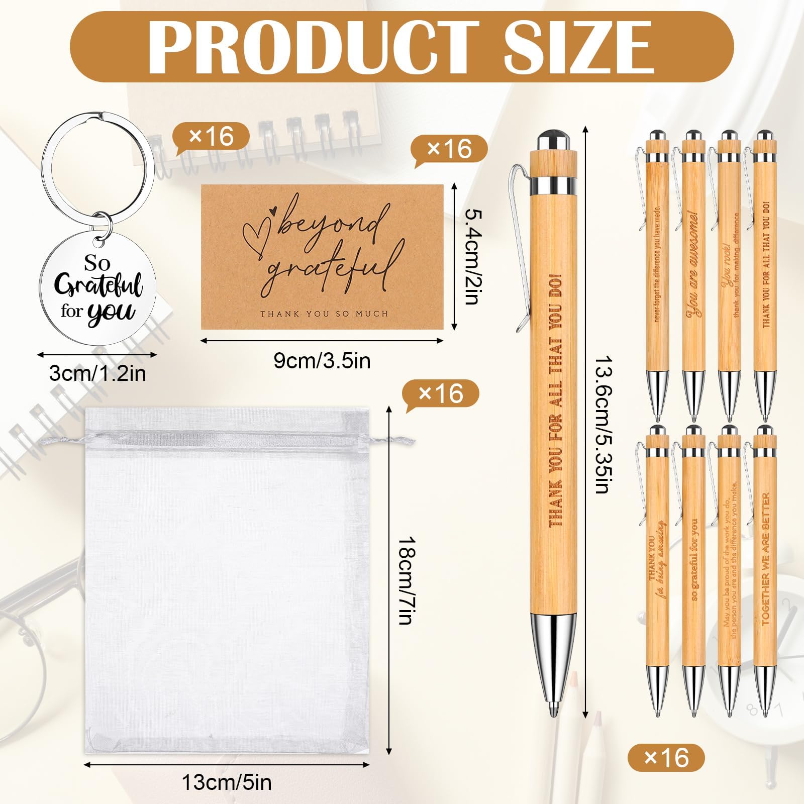 64 Pcs Thank You Inspirational Pens Gift Motivational Quote Pen with Thank You Cards Staff Appreciation Gifts Appreciation Keychain Organza Bags Employee Leaving Gifts for Teacher Colleagues Office