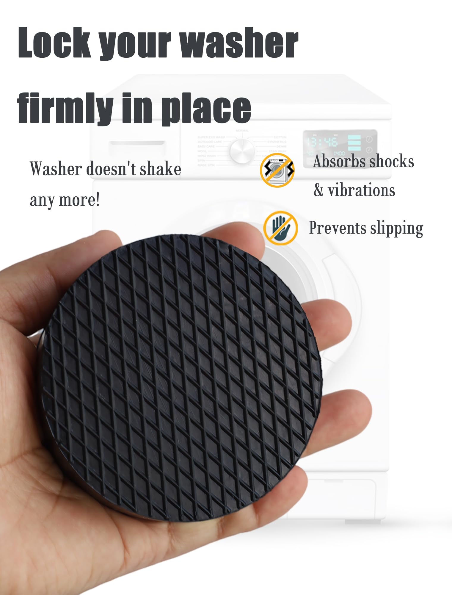 RUDUOMA Anti Vibration Pads for Washing Machine,Universal Washer Dryer Support Foot Pads,4 Pcs,Stops Moving Walking,Noise Cancellation,Rubber Anti Slip Muffling Mat,Washer Feet Stabilizer