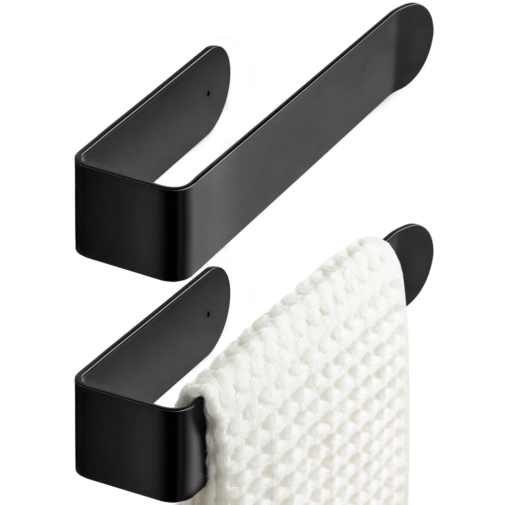 8 Inch 2 Pack Hand Towel Holder, Self Adhesive Towel Bar for Bathroom, Rustproof Aluminum U-Shape Towel Rack Stick on Wall, Black