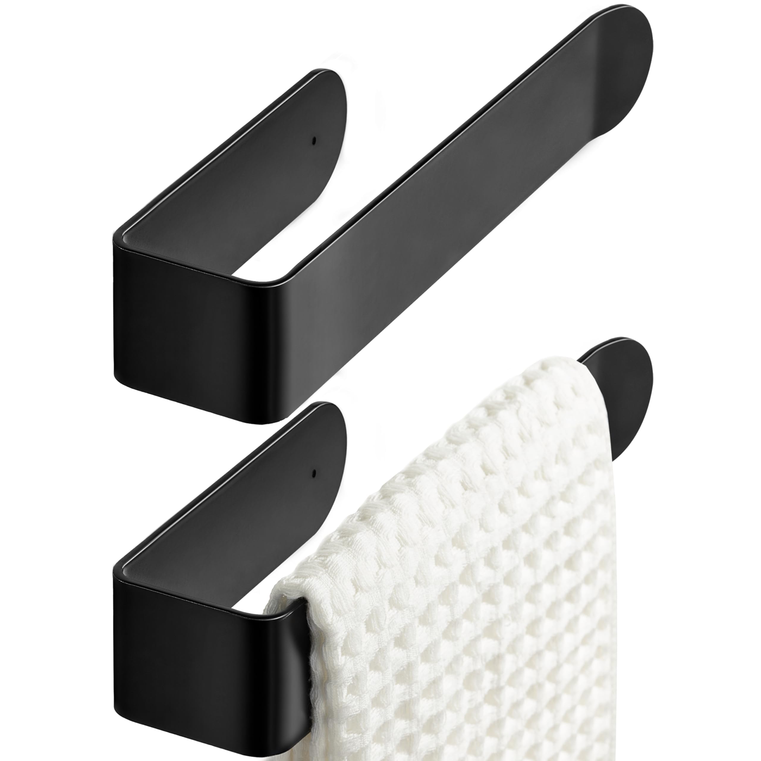 8 Inch 2 Pack Hand Towel Holder, Self Adhesive Towel Bar for Bathroom, Rustproof Aluminum U-Shape Towel Rack Stick on Wall, Black