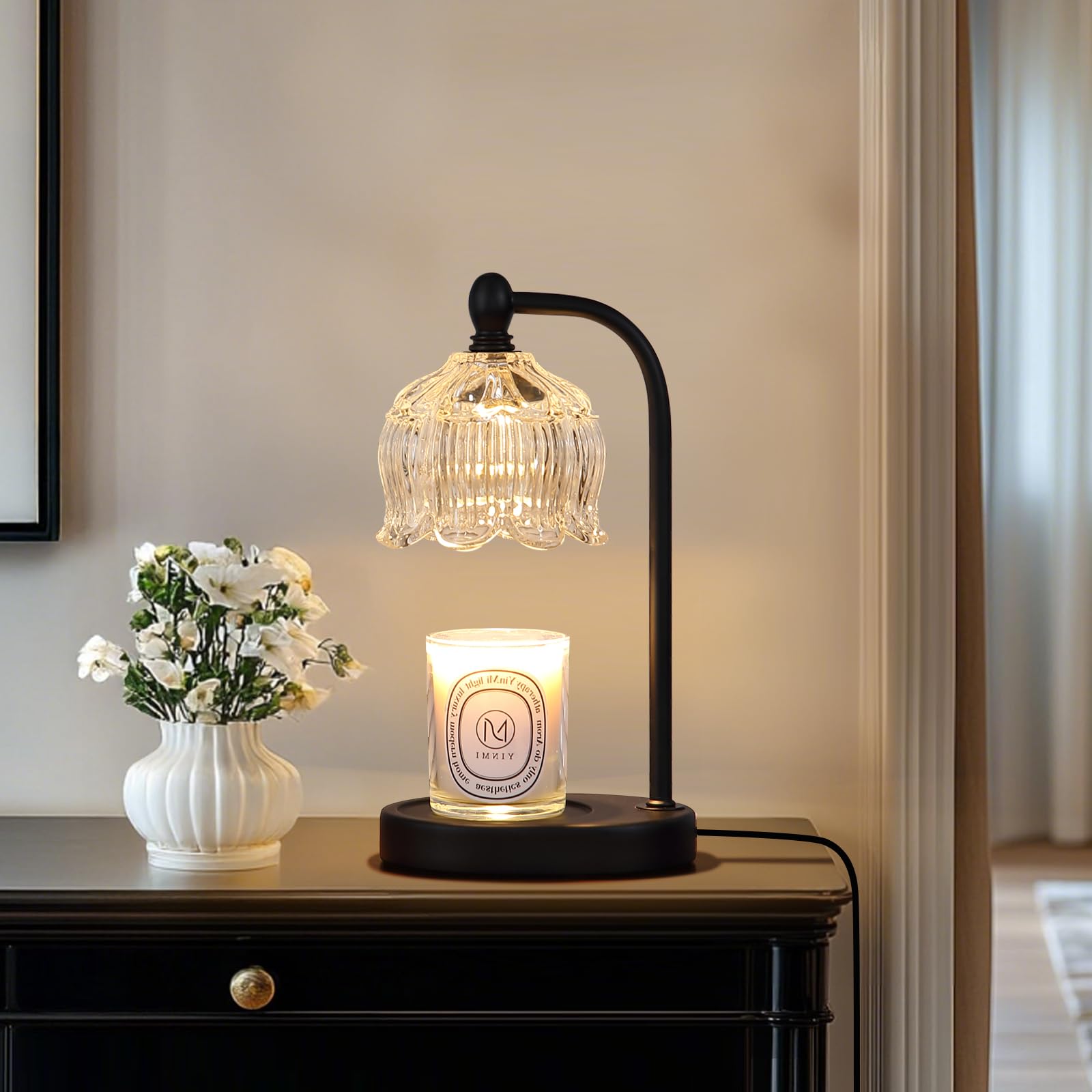 Electric Candle Warmer Lamp with Timer and Dimmer,Flameless Wax Black Melt Warmer with 2 Bulbs for Jar Candles,House Warming Gifts New Home Decor for Mothers Day Gifts Birthday Gift
