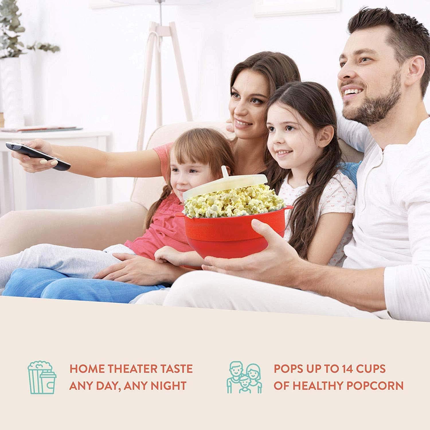 Yomitek Microwave Popcorn Popper, Silicone Hot Air Popcorn Maker Bowl Collapsible with Lid for Home, DIY Popcorn Bucket,No Oil Healthier,PVC & BPA Free- Healthy Instant Kernels Popping (Red)
