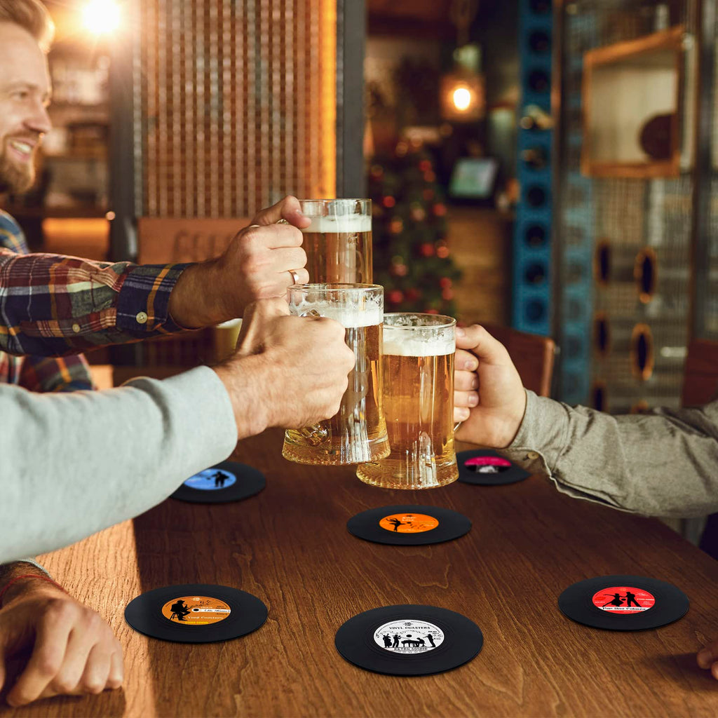 Valdivia Funny Retro Vinyl Record Coasters with Player, 6 Pcs Music Coasters for Drinks, Bars, Cafes, Office, Birthday Gifts for Music Lovers, Home Decor Housewarming and White Elephant Gifts Ideas