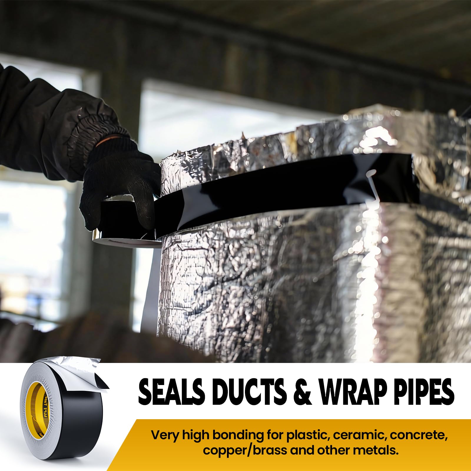 LLPT Aluminum Black Foil Tape 2 Inches x 55 Yards 3.94 Mil Heavy Duty Adhesive HVAC Sealing Hot Cold Air Duct Tape for Pipe Metal Repair (BF255)